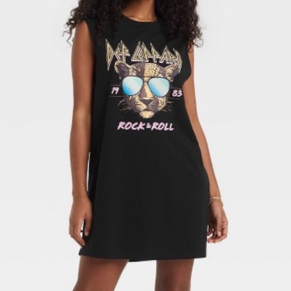 Def Leppard ‘83 Graphic Tank Dress Black - Picture 1 of 3